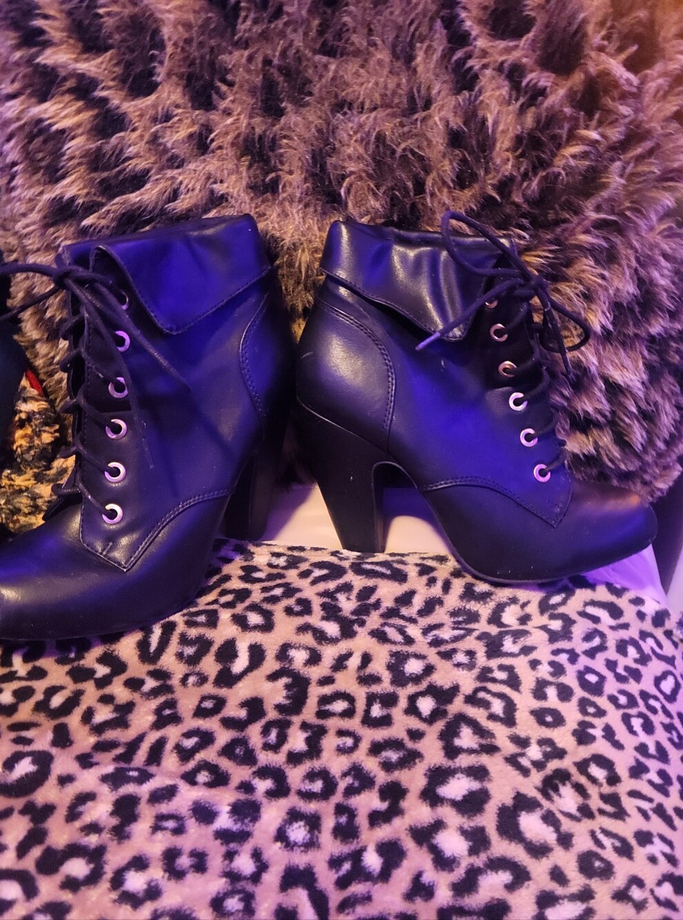 Rouge! Black Lace-Up High Heel Ankle Booties